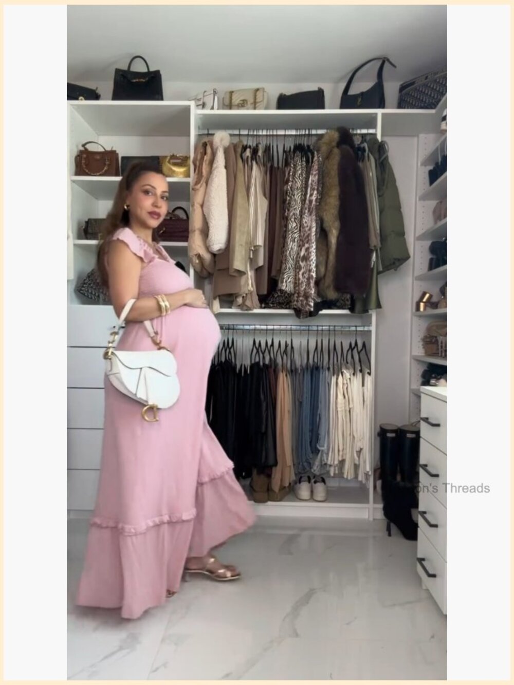 Boho Smocked Maxi Dress Maternity Photoshoot Ruffle Sleeve Baby Shower - Picture 6 of 6